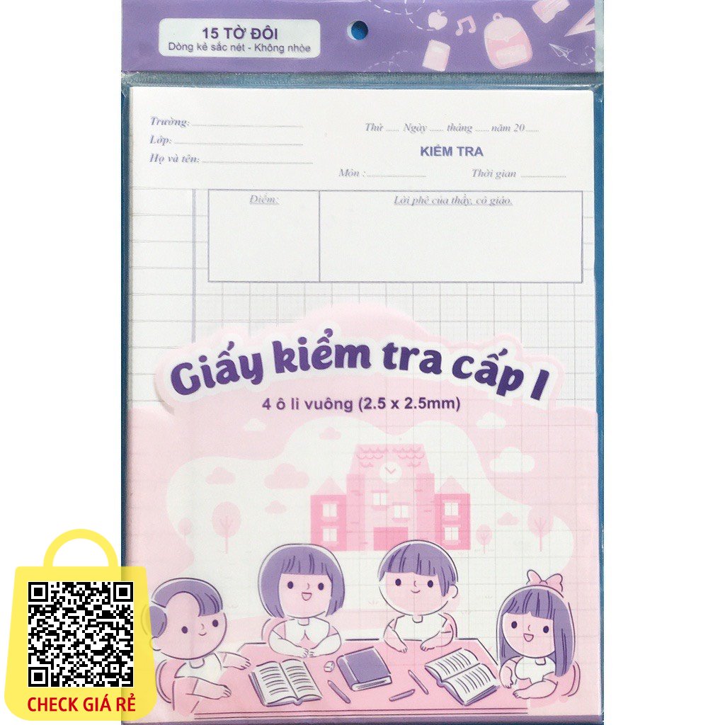 5 túi giấy Kiểm Tra Cấp 1 hồng tím (4 ô li vuông) Ndbooks