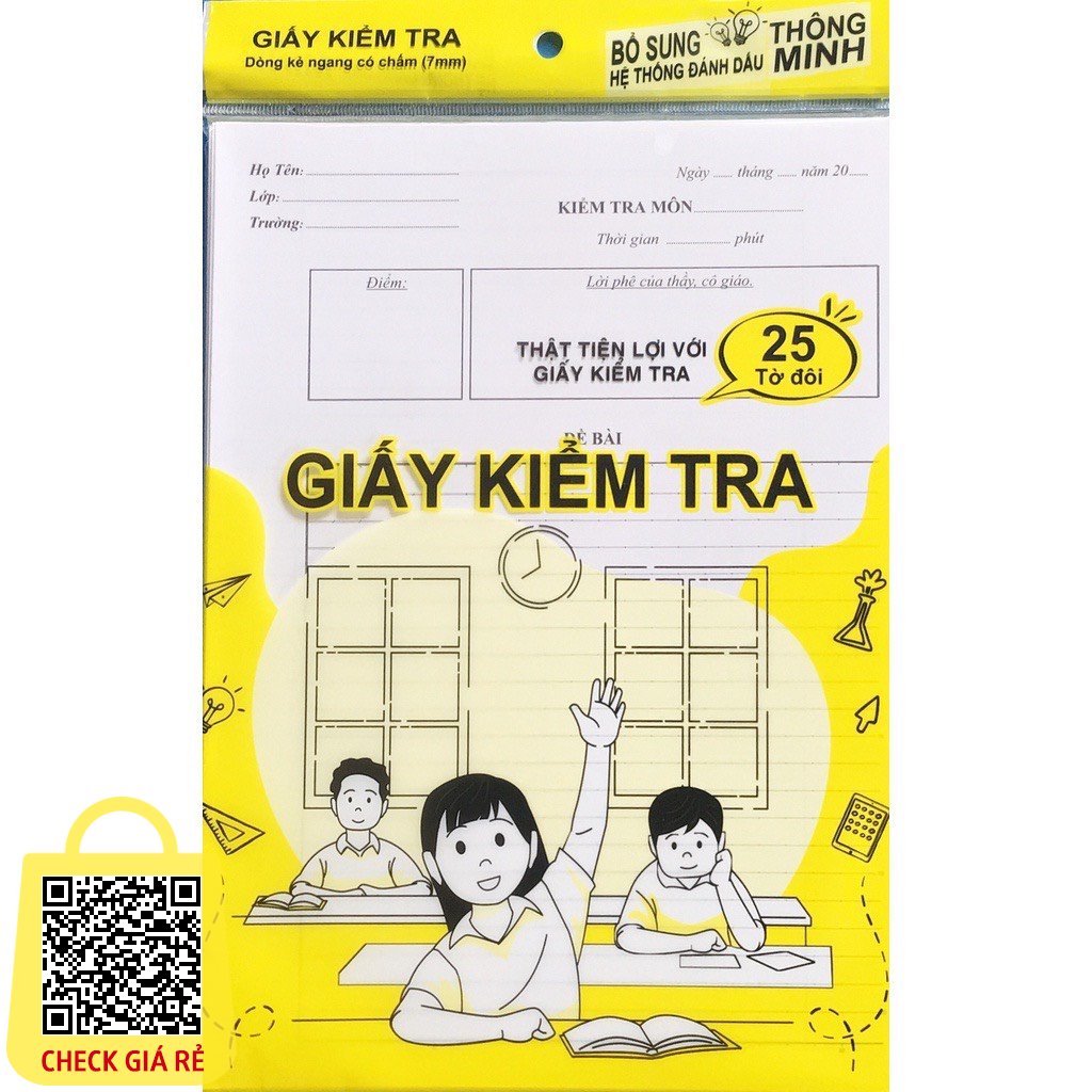 5 túi giấy Kiểm Tra cấp 2 Dòng Kẻ Ngang Có Chấm 25 tờ đôi (ndbooks)