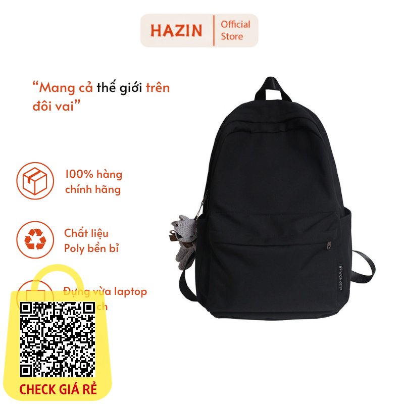 Balo trơn basic đi học HAZIN chống thấm nước đựng vừa laptop 15.6 inch phong cách Hàn Quốc thời trang dành cho cả nam nữ