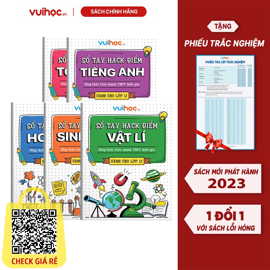 Bộ 5 Sách Sổ tay hách điểm môn Toán Vật lý Hóa học Sinh học Tiếng anh Mẹo tính nhanh Casio THPT- Quốc Gia