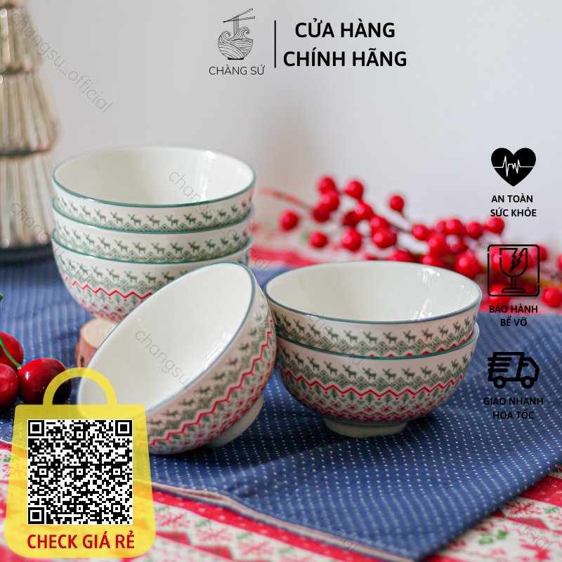 Bộ 6 và 10 bát cơm phong cách Châu Âu chủ đề giáng sinh Chén ăn cơm họa tiết Noel dễ thương sứ Minh Châu Vỡ 1 đổi 1