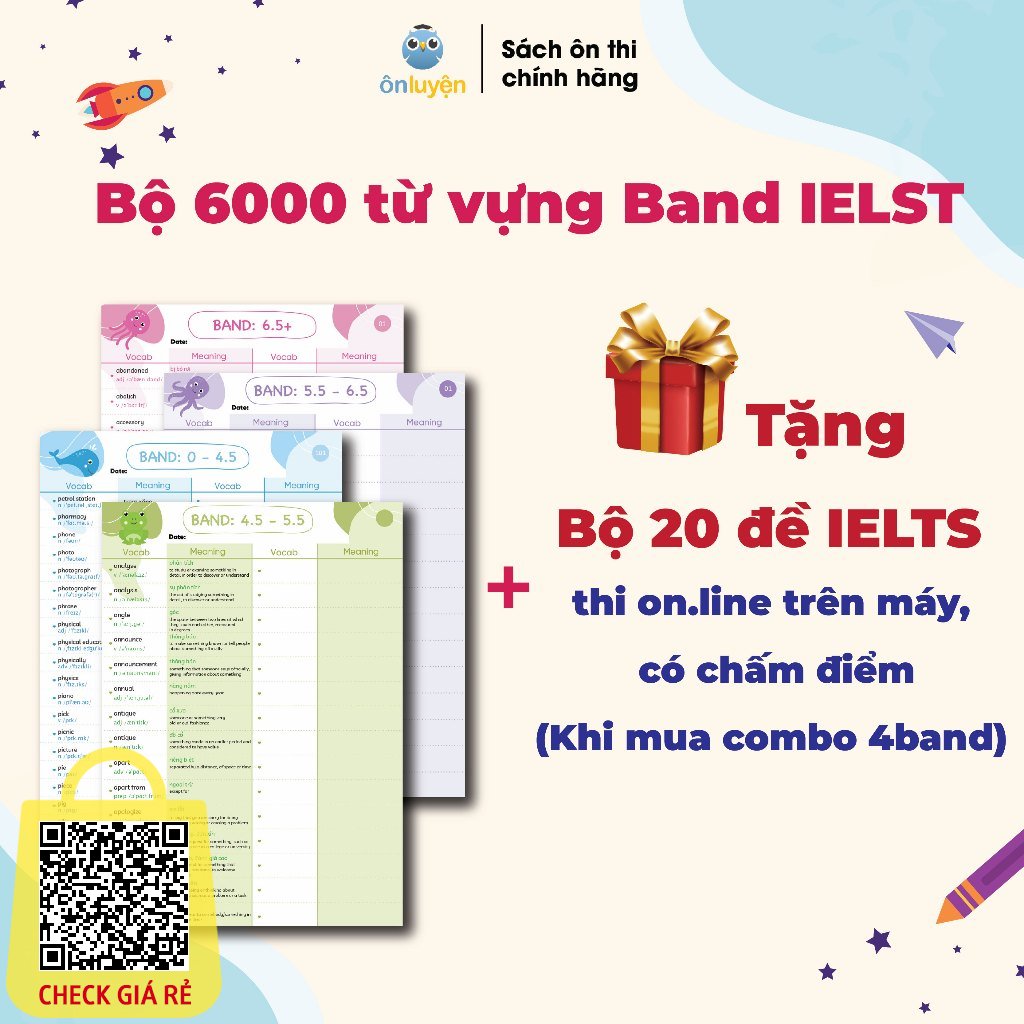 Bộ 6000 từ vựng IELTS theo band 0-4.5 - 4.5-5.5 - 5.5-6.5 - 6.5+ - dạng takenote dễ học dễ nhớ