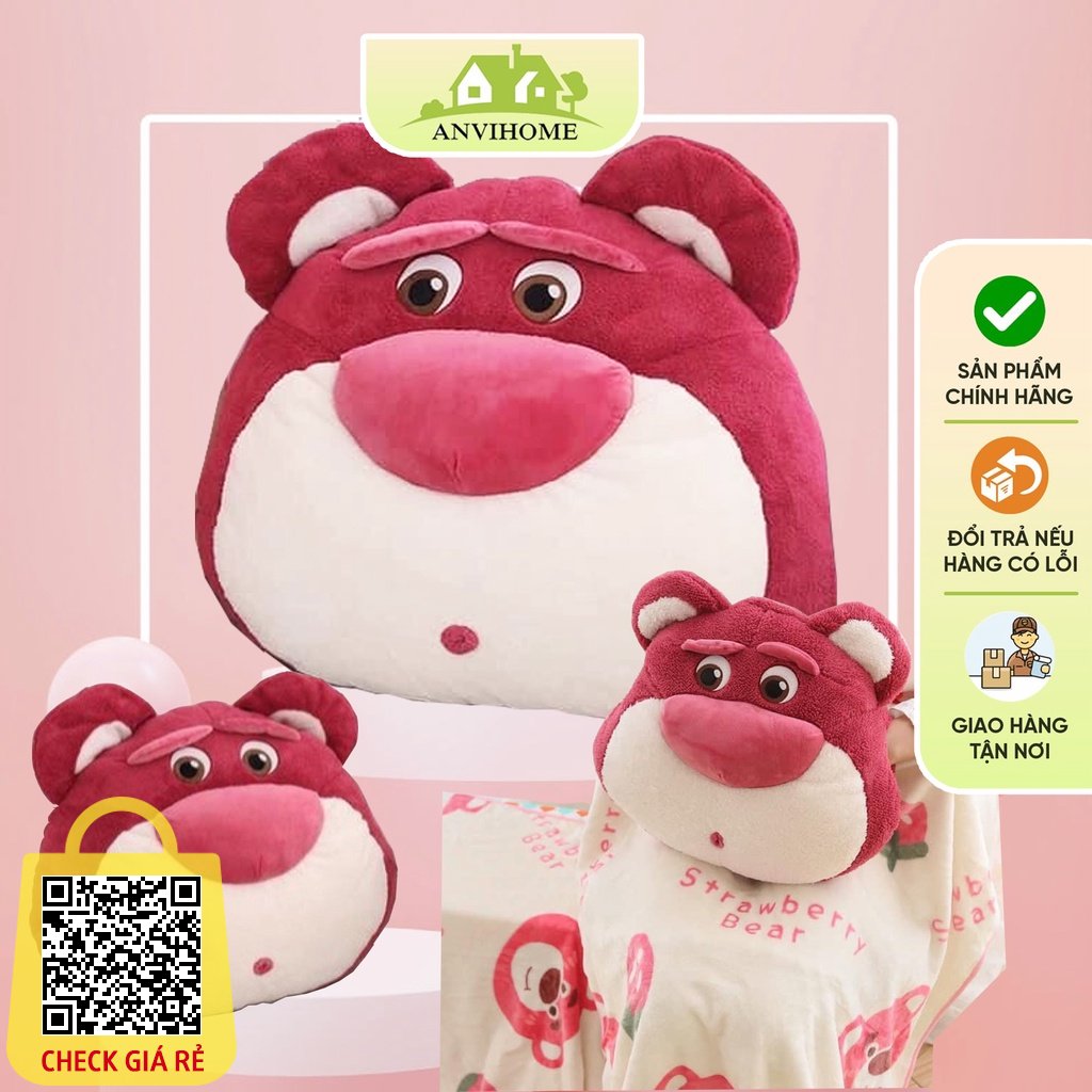 Bộ chăn gối gấu dâu Lotso ANVIHOME Biểu cảm ngạc nhiên