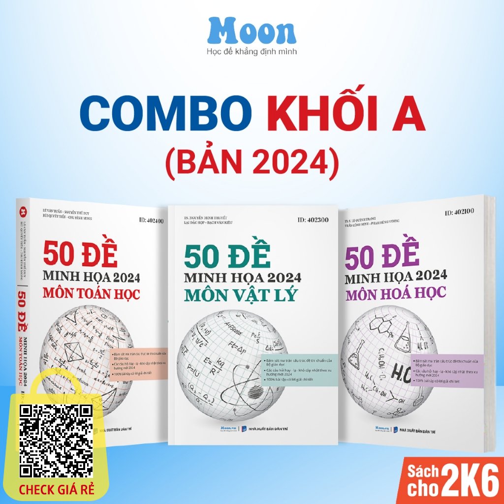 Bộ đề trắc nghiệm 2024 khối A: 3 Sách luyện đề minh hoạ ôn thi thpt môn toán lý hoá moonbook