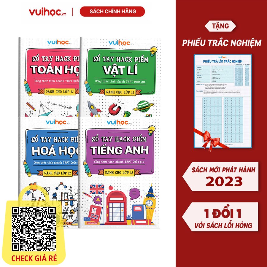 Bộ Sổ tay hách điểm 4 môn Toán Vật lý Hóa học Tiếng anh Mẹo tính nhanh Casio THPT- Quốc Gia