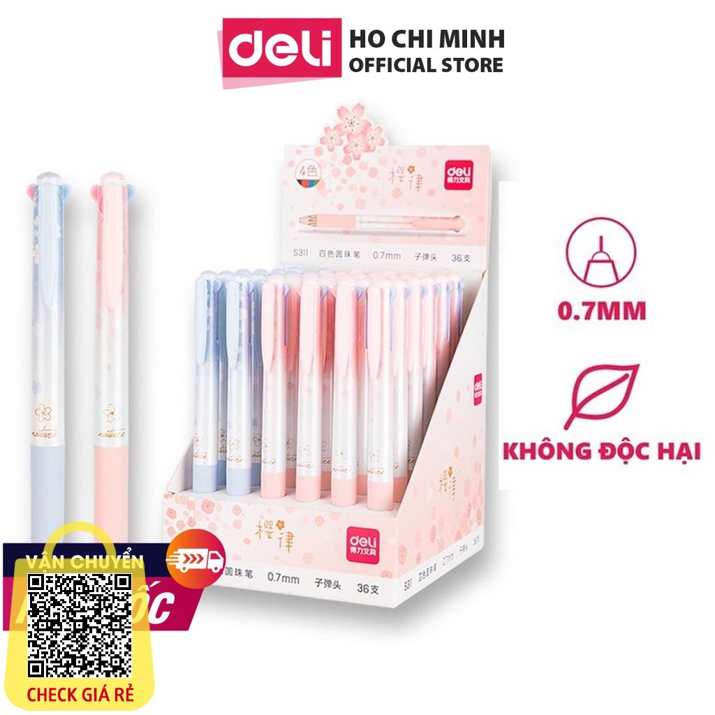 Bút Bi 4 Ngòi 4 Màu Mực Ngòi 0.7mm Deli Bút Bi Học Sinh Cute Hoa Anh Đào Viết Bi Nhiều Màu Văn Phòng Trang Trí Sổ Tay