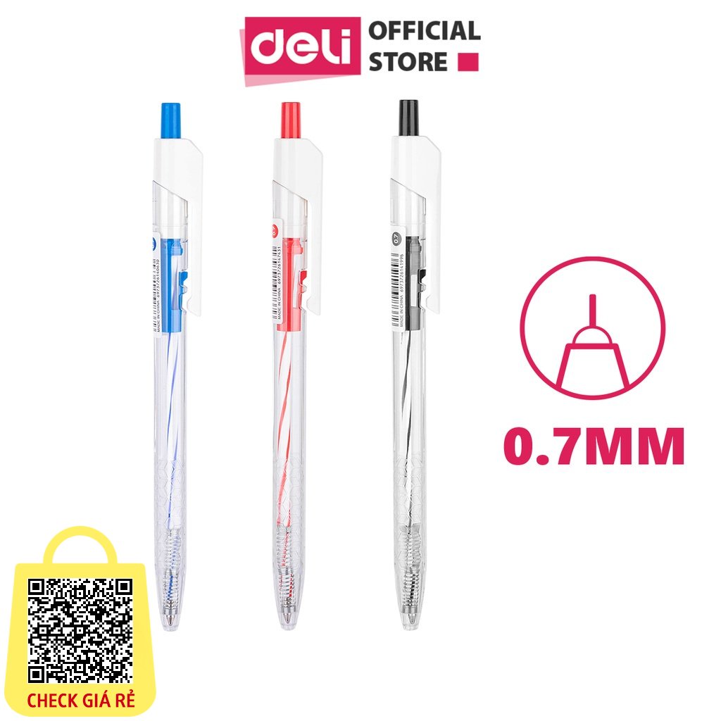 Bút Bi Bấm Văn Phòng DELI Mực Xanh Đen Đỏ Ngòi 0.7mm Giá Rẻ Viết Nét Đều Trơn Tru Phù Hợp Cho Học Sinh EQ24 HCM