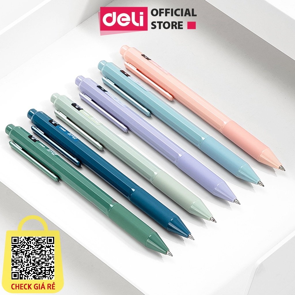 Bút bi dạng gel Deli 0.5mm mực Đen Nét viết trơn tru mực không lem khô nhanh NS559