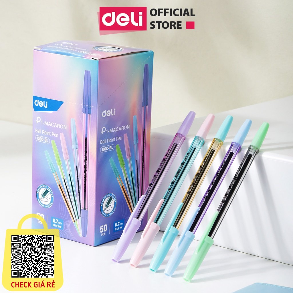 Bút Bi Mực Xanh Ngòi 0.5-0.7mm Nắp Đậy Màu Pastel Deli Bút bi 0.5mm mực Semi Gel Màu Ngẫu Nhiên 1 chiếc