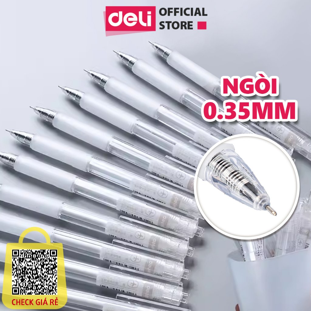 Bút bi nước bút gel bút mực bấm văn phòng Deli mực đen ngòi 0.35mm học sinh mực đều - ngòi nhỏ có ruột thay thế 1 chiếc