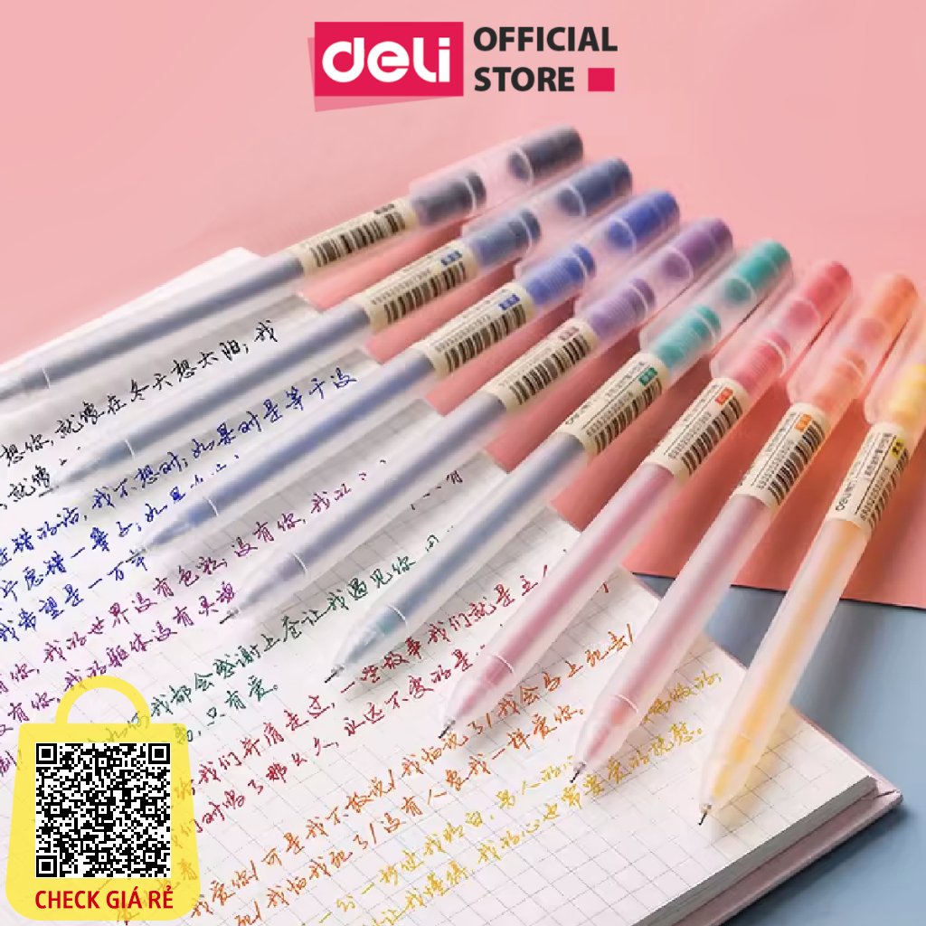 Bút bi nước mực gel 0.5mm nhiều màu Deli cute nắp đậy dùng để viết calligraphy trang trí sổ dễ thương nét chữ đẹp A119