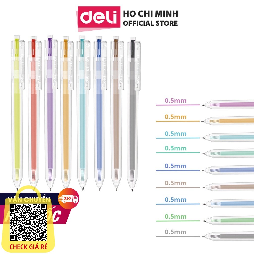 Bút Bi Nước Mực Gel Bấm Nhiều Màu Nhanh Khô 0.5mm Deli Viết Bi Học Sinh Văn Phòng Mực Đều Lâu Hết Mực Chất Lượng Cao