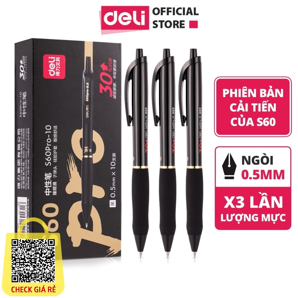 Bút Bi Nước Mực Gel Màu Đen Deli Thiết Kế Vỏ Trong Suốt Ngòi 0.5mm Dành Cho Văn Phòng Học Sinh S60 S260 Bút Chép Kinh