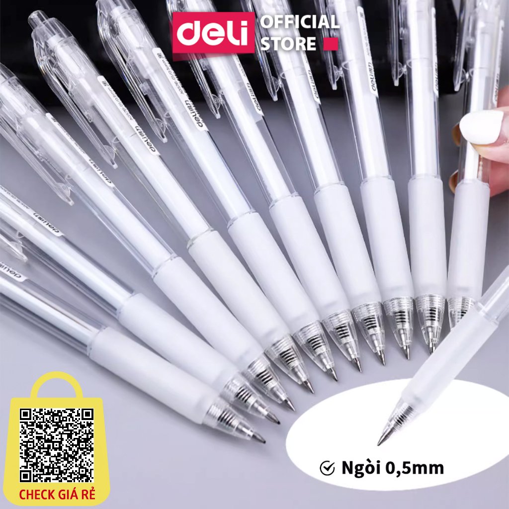 Bút Bi Nước Mực Gel Ngòi 0.5mm Màu Đen Deli Thiết Kế Vỏ Trong Suốt Văn Phòng Học Sinh viên A057B Thư Pháp Chép Kinh