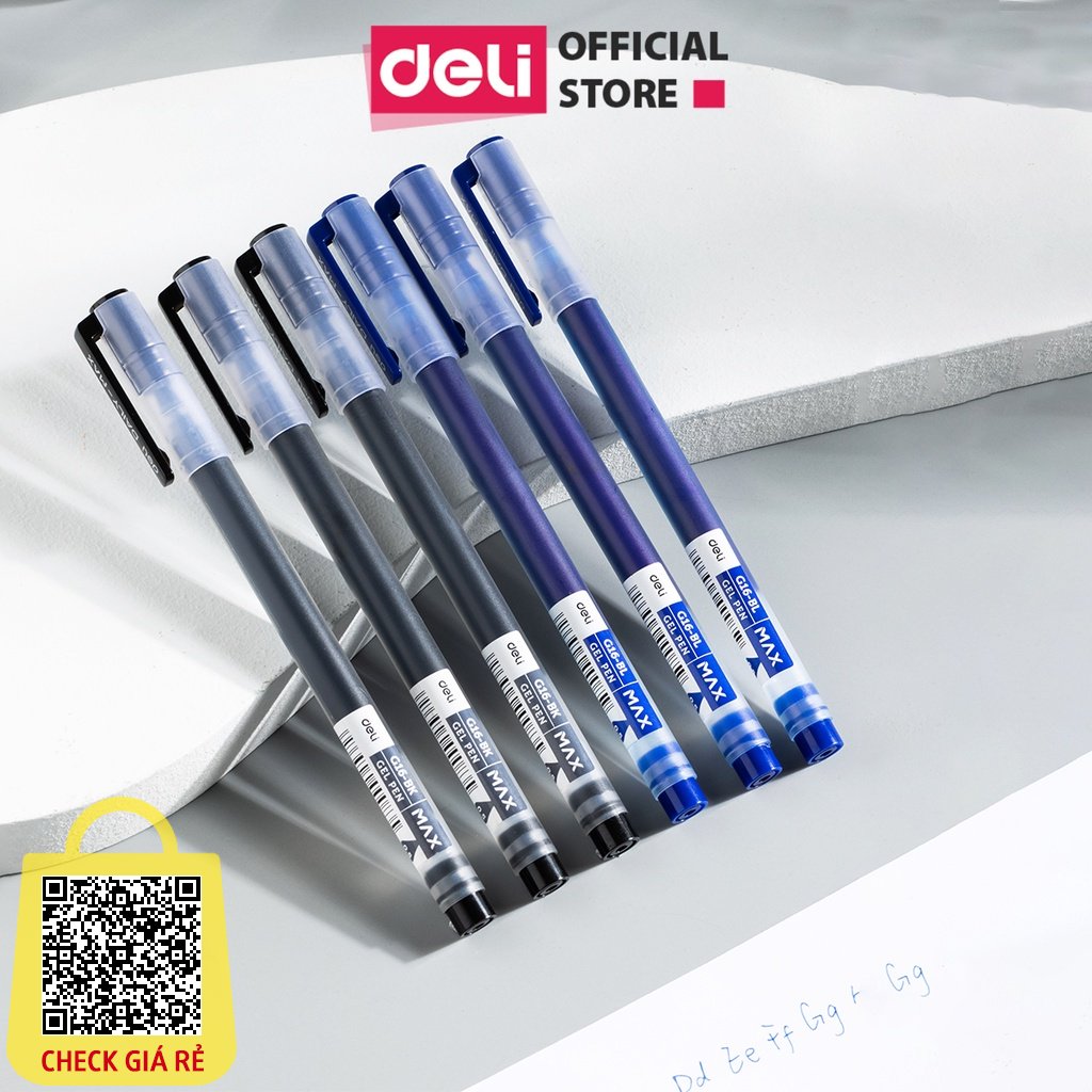 Bút bi nước văn phòng mực gel 0.5mm Deli màu xanh đen nhanh khô viết đều trơn tru lâu hết mực chất lượng cao EG16