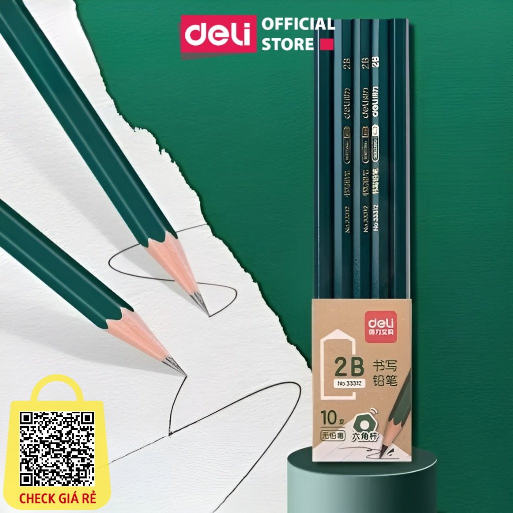 Bút Chì Gỗ Chì Lục Giác 2B HB Deli Dễ Tẩy Xóa - An Toàn Vẽ Mỹ Thuật Tập Viết Tô Trắc Nghiệm Học Sinh