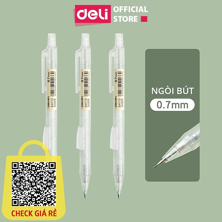 Bút Chì Kim Bấm Thân Bấm Đầu Ngòi 0.5 0.7mm Cao Cấp Kèm Đầu Tẩy Deli Bút Chì Cơ Học Thay Ngòi Cho Học Sinh Văn Phòng