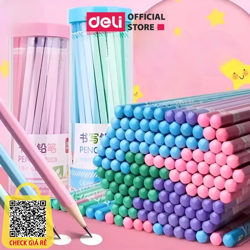 Bút chì lục giác Deli 30 chiếc/hộp loại 2B/HB màu sắc pastel dễ thương - thân gỗ tự nhiên dễ gọt Vẽ tranh - viết chữ