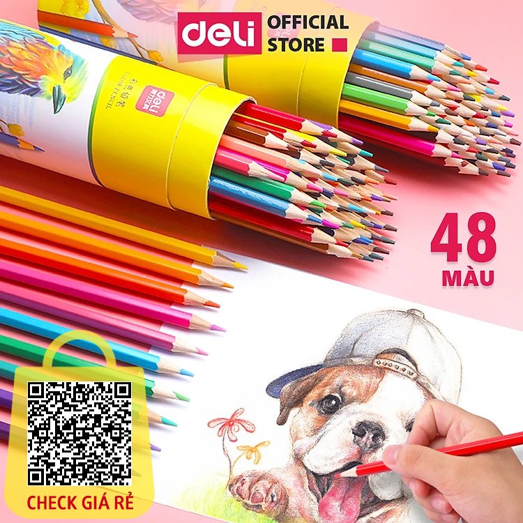 Bút Chì Màu Gốc Dầu Dạng Cốc Deli 12/24/36/48 Màu Sắc Tươi Sáng Không Dễ Gãy Màu Chì Học Sinh Chuyên Nghiệp Tô Màu Vẽ