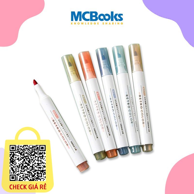  Bút đánh dấu highlight dạ quang nhiều màu học ngoại ngữ siêu đỉnh MCBooks (Tặng ngẫu nhiên 1 chiếc)