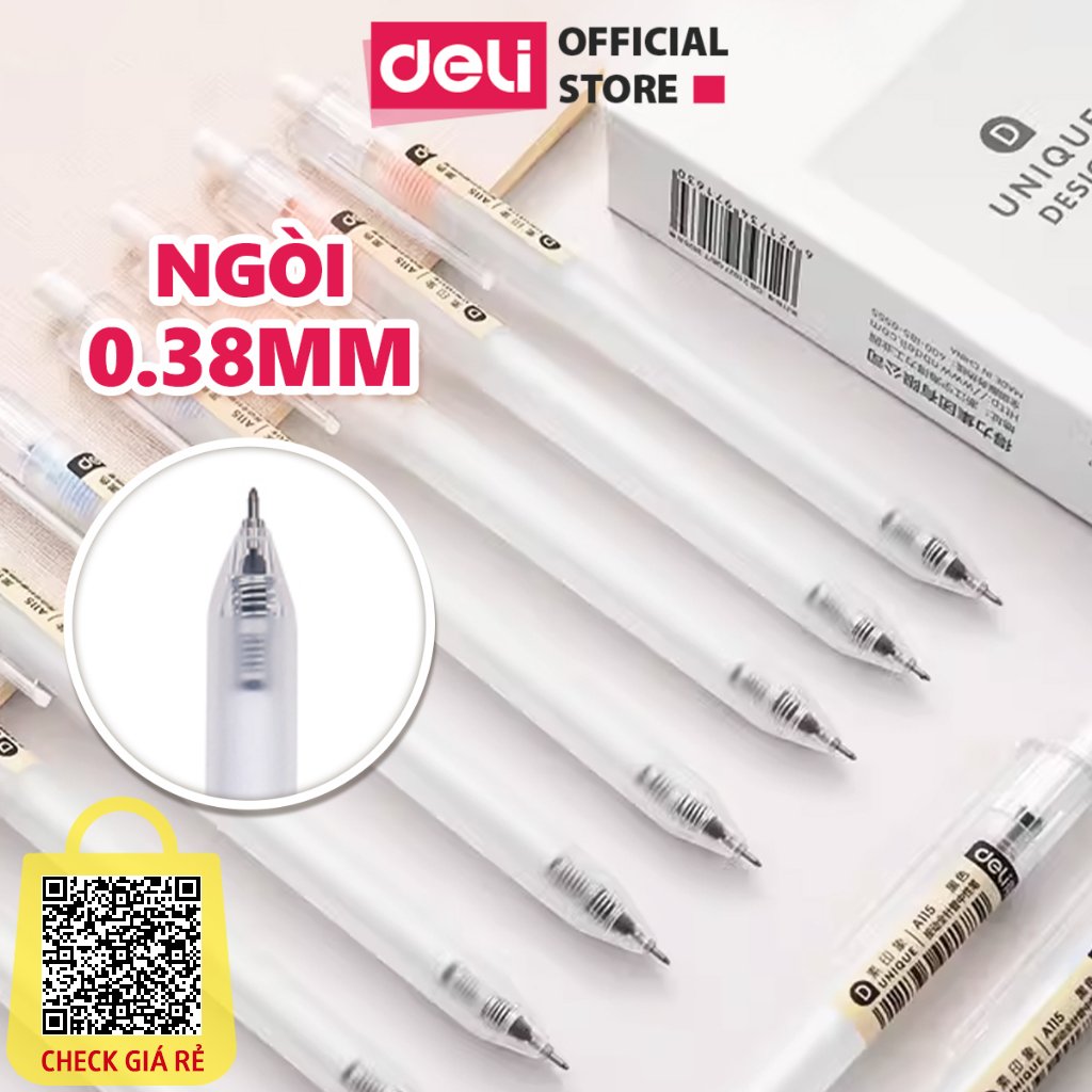 Bút Gel Bấm Bút Bi Nước Mực Màu Đen Deli Phù Hợp Viết Sổ Calligraphy Ngòi 0.38mm Dành Cho Văn Phòng Học Sinh