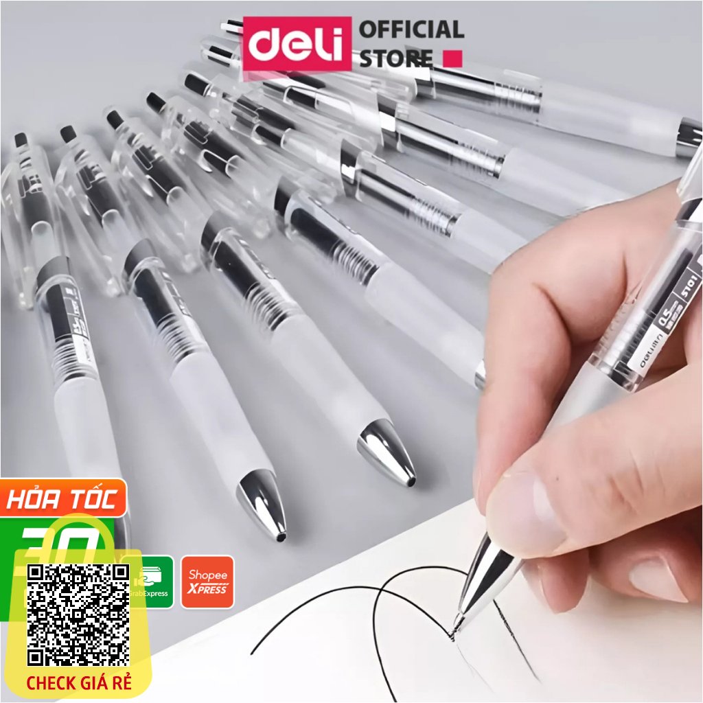 Bút Gel Bút Bi Nước Mực Màu Đen Deli Viết Sổ Calligraphy Ngòi 0.5m Văn Phòng Học Sinh Chât Lượng Cao S101 Bút Chép Kinh