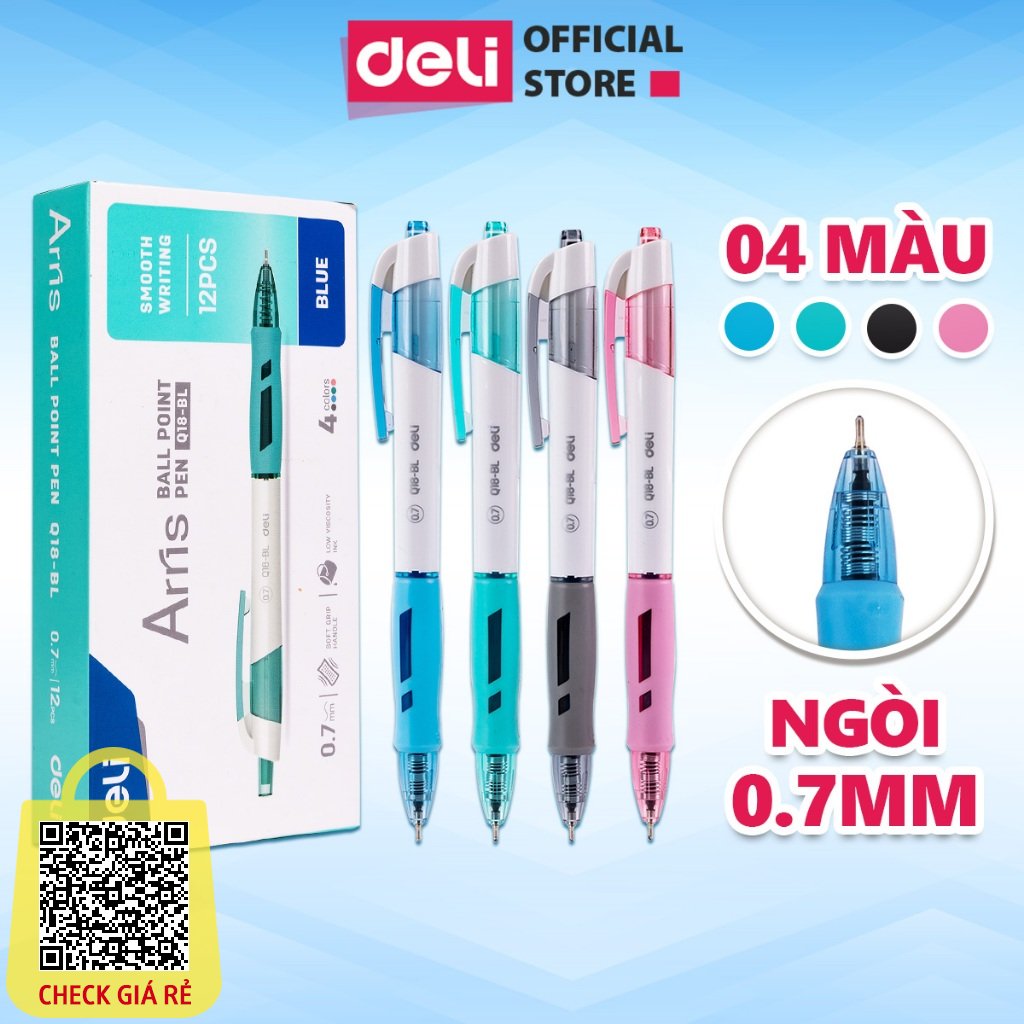 Bút gel bút bi nước mực xanh ngòi 0.7mm Deli Bút bi bấm mực gel ngòi cải tiến viết êm nhanh khô cho văn phòng học sinh