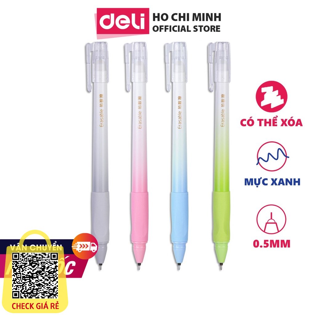 Bút Gel Xóa Được Có Nắp Đậy Kèm Tẩy Ngòi 0.5mm Nhiều Màu Mực Deli Bút Gel Học Sinh Văn Phòng Ghi Chép Sổ Tay Tập Viết