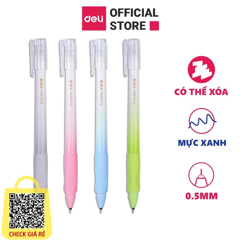 Bút gel xóa được nắp đậy mực xanh đen ngòi 0.5mm Deli tiện lợi cho học sinh văn phòng luyện chữ đệm tay cao su