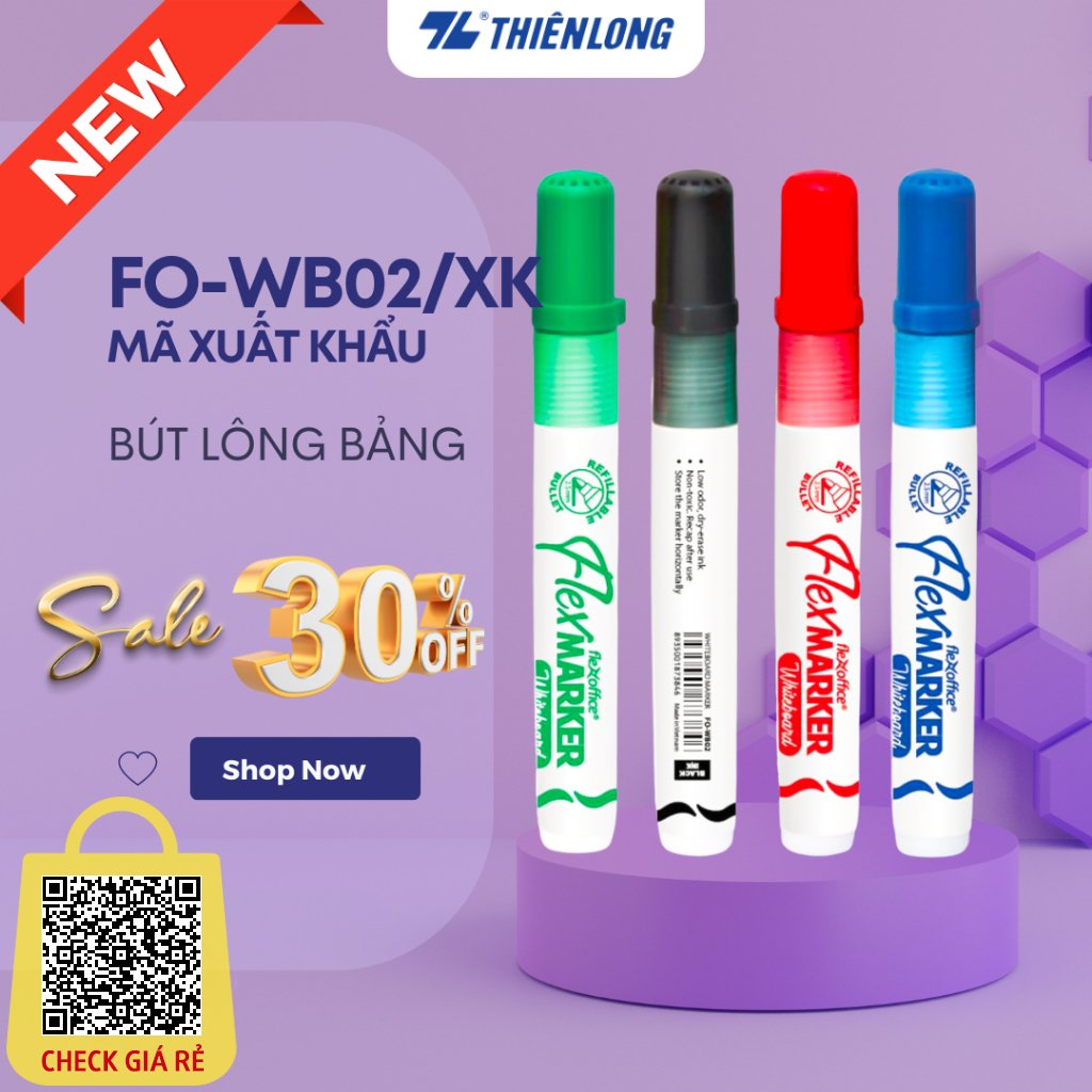 Bút lông bảng Thiên Long Flexoffice FO-WB02/XK Whiteboard Marker Mực mới - tốt - màu đậm - tươi sáng - dễ xóa khi lau bảng