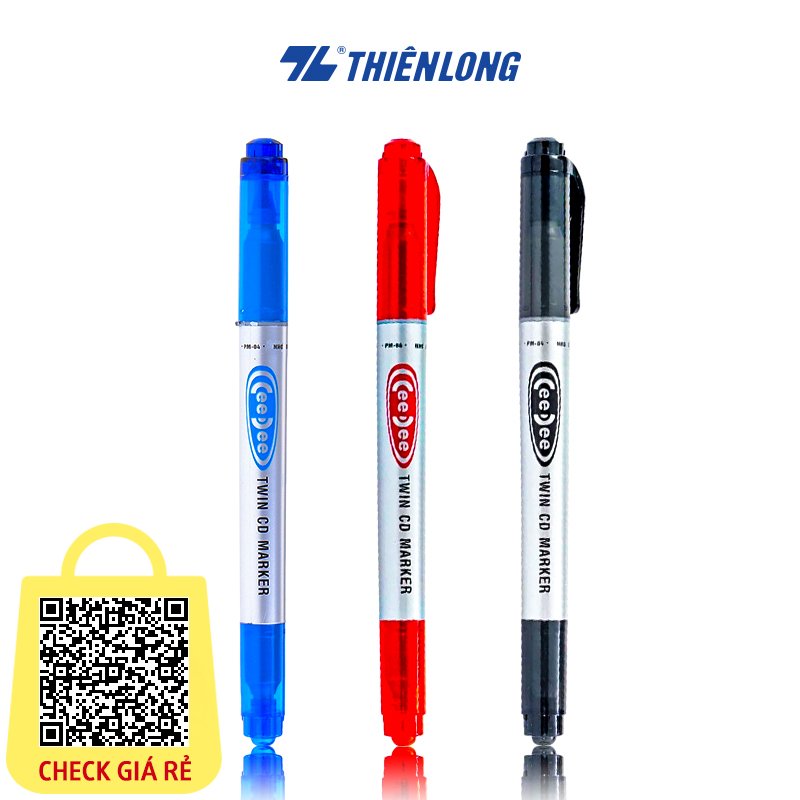 Bút lông dầu 2 đầu bút Thiên Long PM-04 bám dính tốt trên các vật liệu: Giấy - gỗ - nhựa - thủy tinh - gốm - sứ - đĩa CD