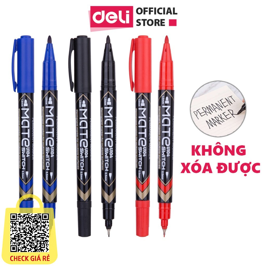 Bút Lông Dầu Dạ Kính Viết Đĩa CD Hai Đầu Đánh Dấu Không Xóa Được Deli Mực Xanh Đen Đỏ Cao Cấp Tiện Dụng