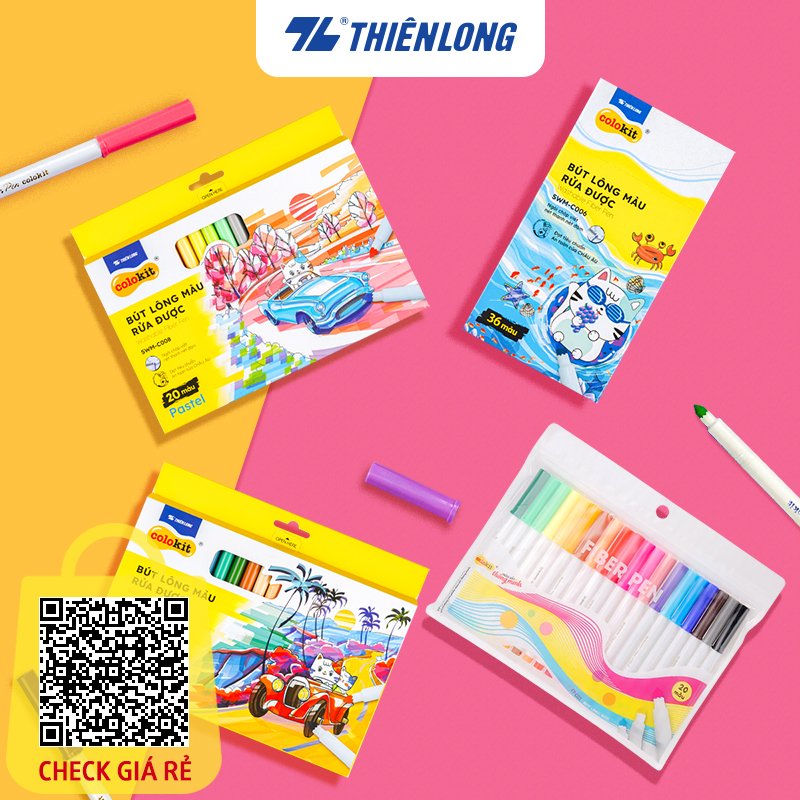 Bút lông màu Fiber Pen 20/36 màu Thiên Long Colokit Màu lông rửa được - ngòi êm trơn - mực an toàn tiêu chuẩn Châu Âu