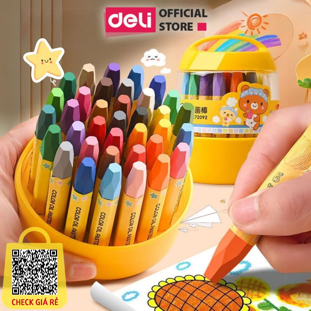 Bút Màu Sáp Dầu Oil Pastel Học Sinh Deli Chuyên Dùng Cho Mẫu Giáo Cấp 1 Màu Đậm Rõ Nét Dễ Chồng Màu An Toàn Cho Bé