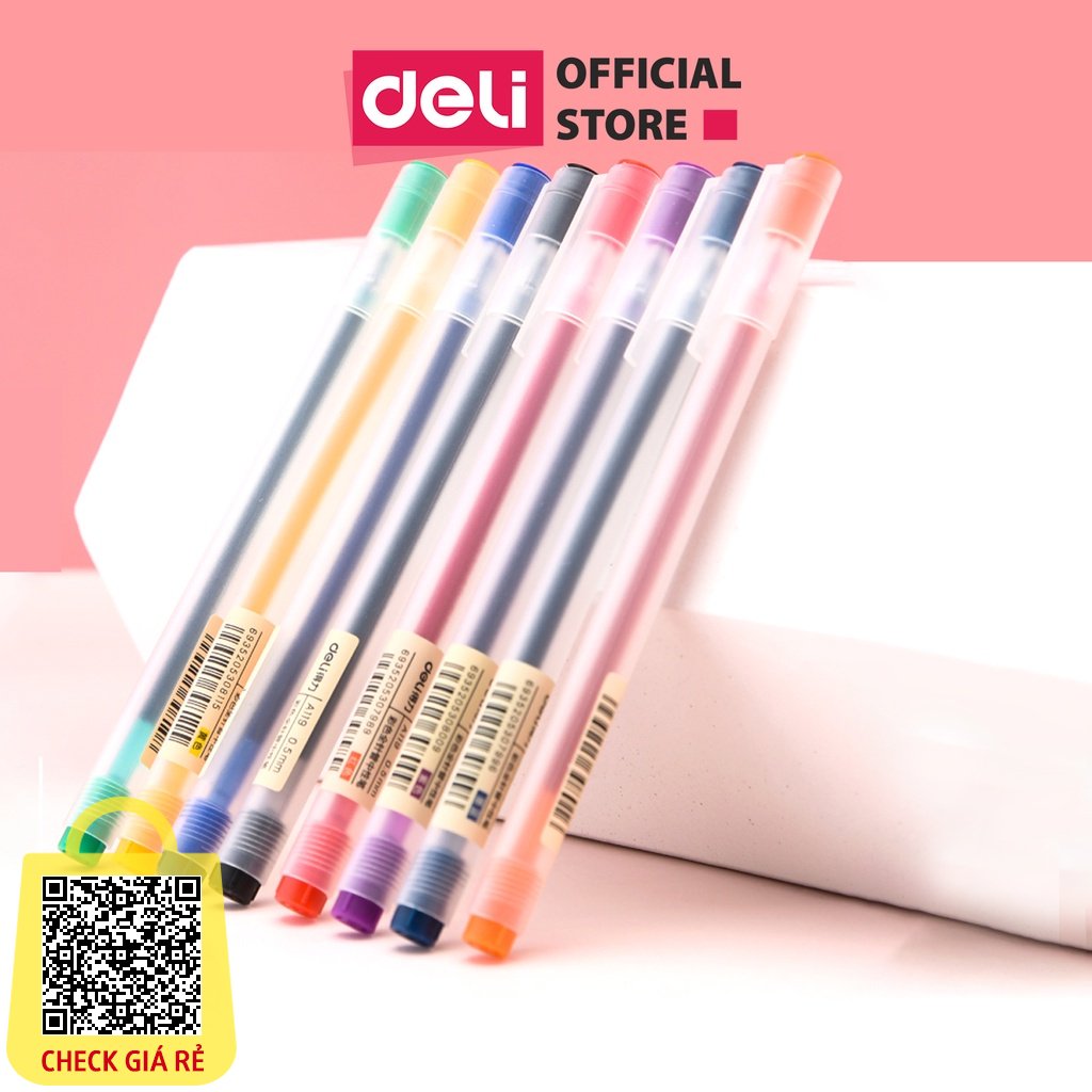 Bút mực gel 0.5mm nhiều màu Deli cute nắp đậy dùng để viết calligraphy trang trí sổ dễ thương nét chữ đẹp cao cấp A119