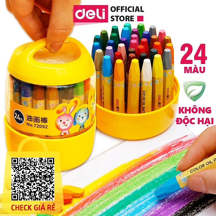 Bút Sáp Dầu Học Sinh Hộp Nhựa Deli 12/18/24 Màu Sắc Tươi Sáng An Toàn Ít Mùi Tô Màu Vẽ Tranh Mỹ Thuật Trẻ Nhỏ Cấp 1