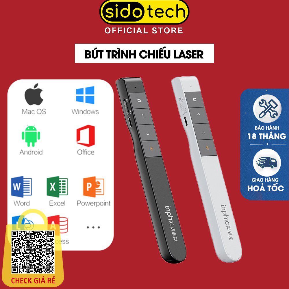 Bút Trình Chiếu Powerpoint Thuyết Trình Laser SIDOTECH Inphic L1P Chiếu Slide Điều khiển 2 Màn Hình / Pin Sạc / Xa 100m