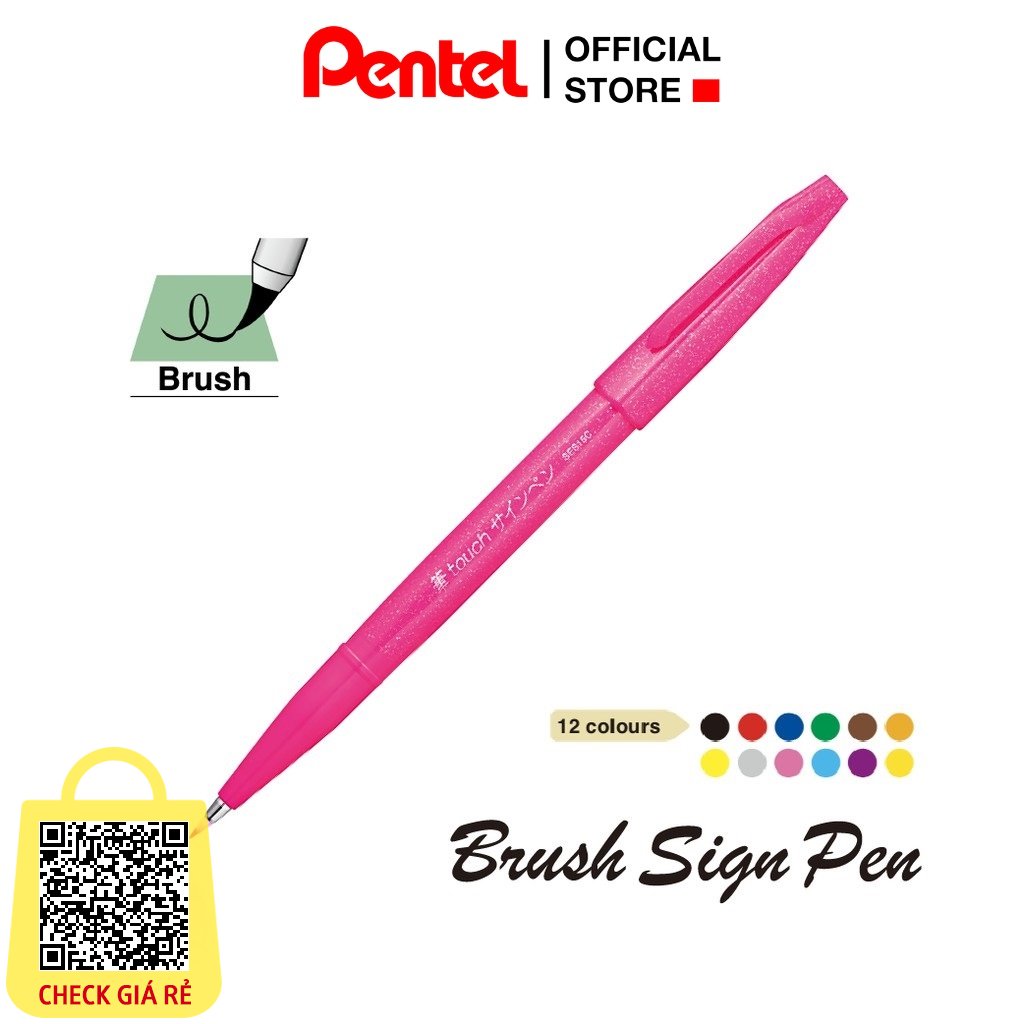 Bút Viết Thư Pháp Calligraphy Pentel Brush Sign Pen SES15C | 12 Màu Cơ Bản và 12 Màu Pastel