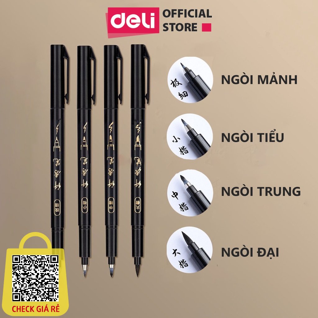 Bút viết thư pháp chữ Hán Calligraphy Deli brush pen nhiều kích cỡ ngòi - có thể đổ thêm mực