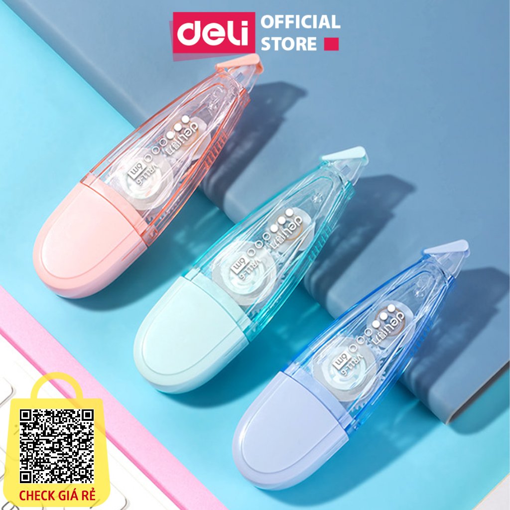 Bút Xóa Băng 6M 12M Màu Pastel Cao Cấp Deli Xóa Sạch Bám Dính Khô Nhanh Viết Đè Lên Ngay Băng Kéo Văn Phòng Học Sinh