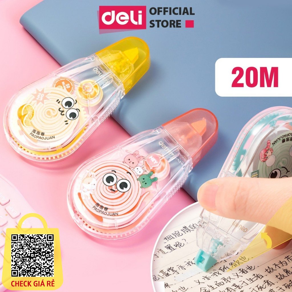 Bút Xóa Băng Kẹo Dẻo Đáng Yêu 20M 30M Deli Xóa Sạch Phủ Kín Khô Nhanh Viết Đè Lên Ngay Băng Kéo Học Sinh Xóa Bút Bi