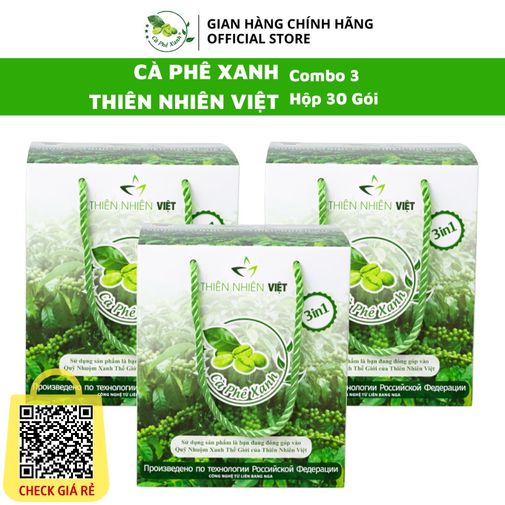 Cà Phê Xanh Thiên Nhiên Việt Combo 3 Hộp 30 Gói - [Có Thẻ Cào May Mắn]