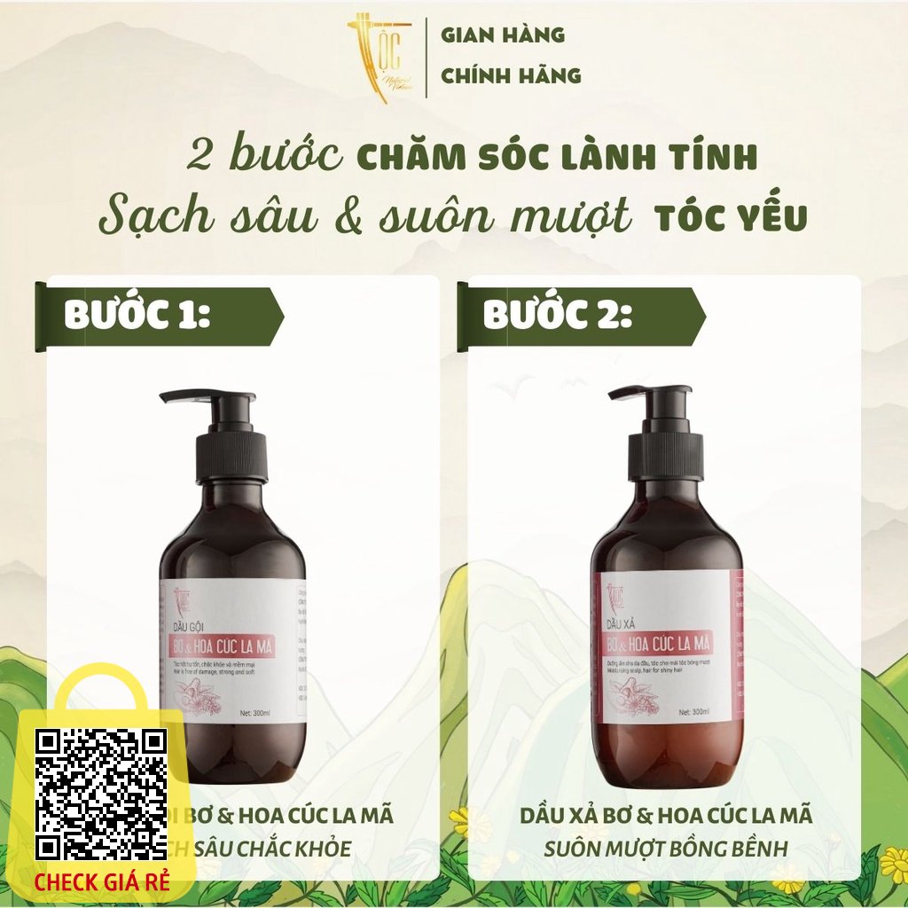 Cặp dầu gội - dầu xả Bơ & Hoa cúc La Mã TỘC Natural phục hồi tóc hư tổn 300ml