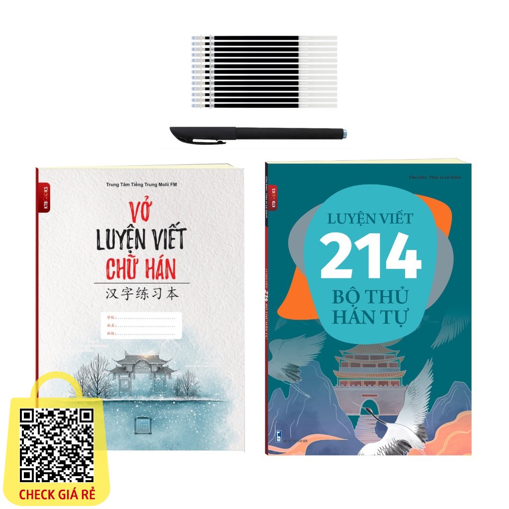 Combo 2 vở 214 bộ thủ trong tiếng trung+Vở luyện viết chữ Hán Ô Vuông_KTBOOKS