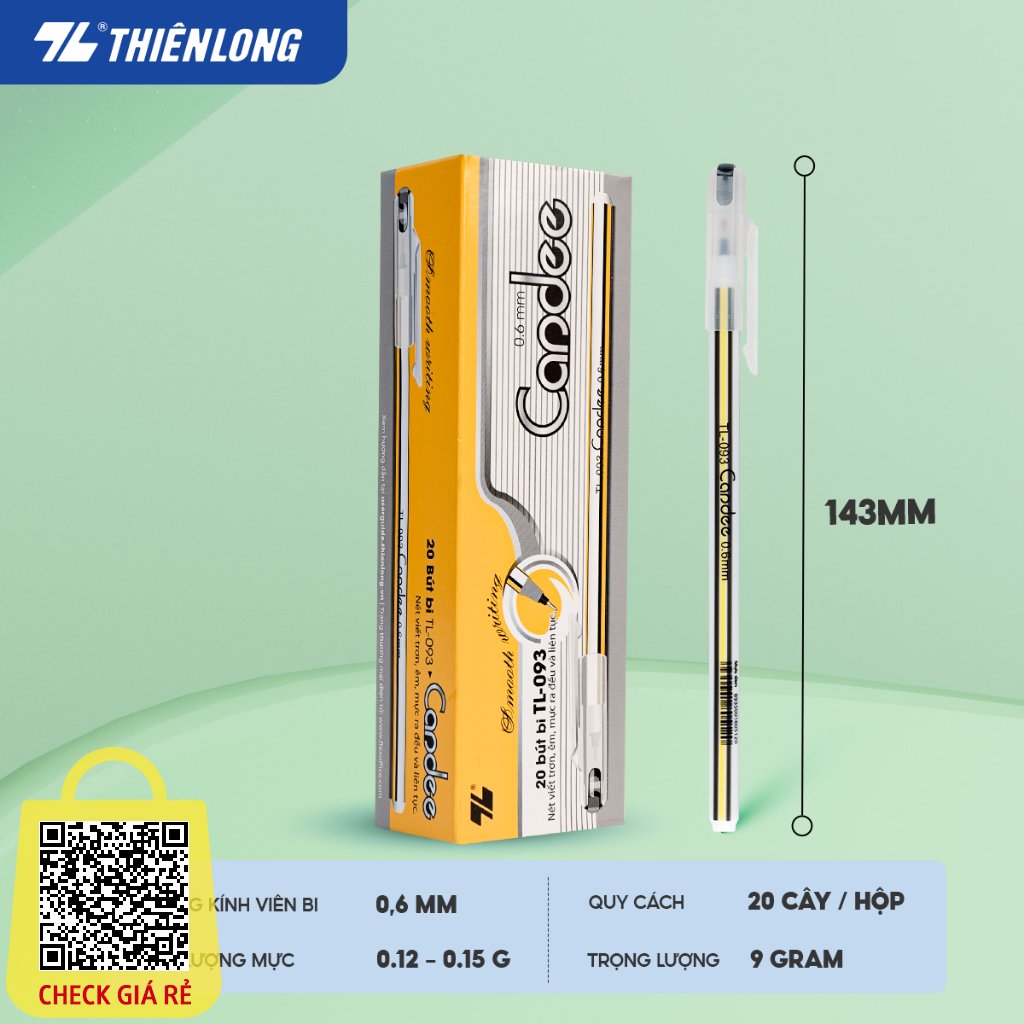 Combo 20 Bút bi Thiên Long TL-093 ngòi 0.6mm Bút bi - bút nến cho nét viết êm - thanh mảnh - mực ra đều