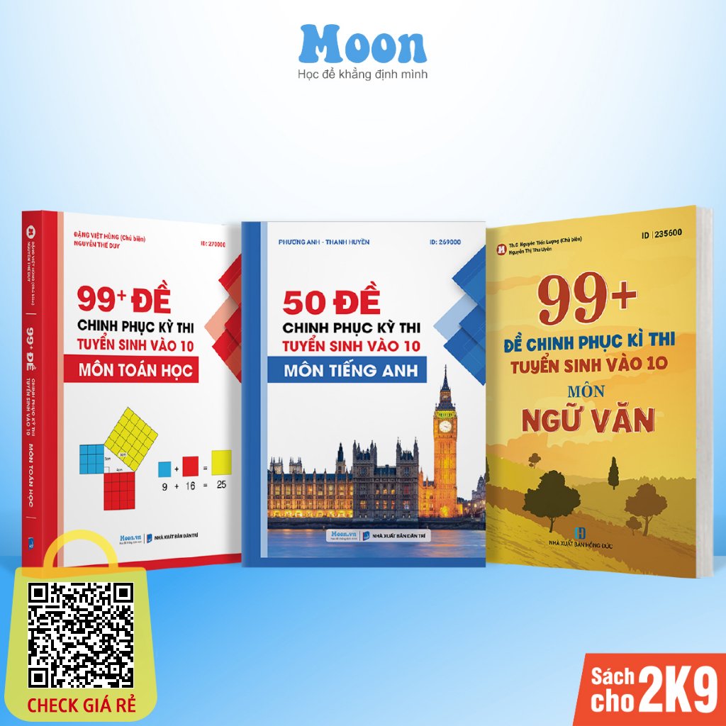 Combo 3 sách ôn thi vào 10 môn toán văn anh moonbook