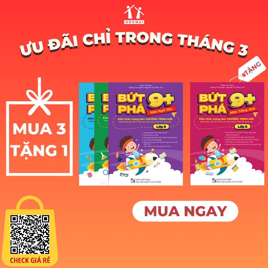 Combo 4 sách Bứt phá 9+ lớp 6 môn Toán, Anh, Văn, KHTN