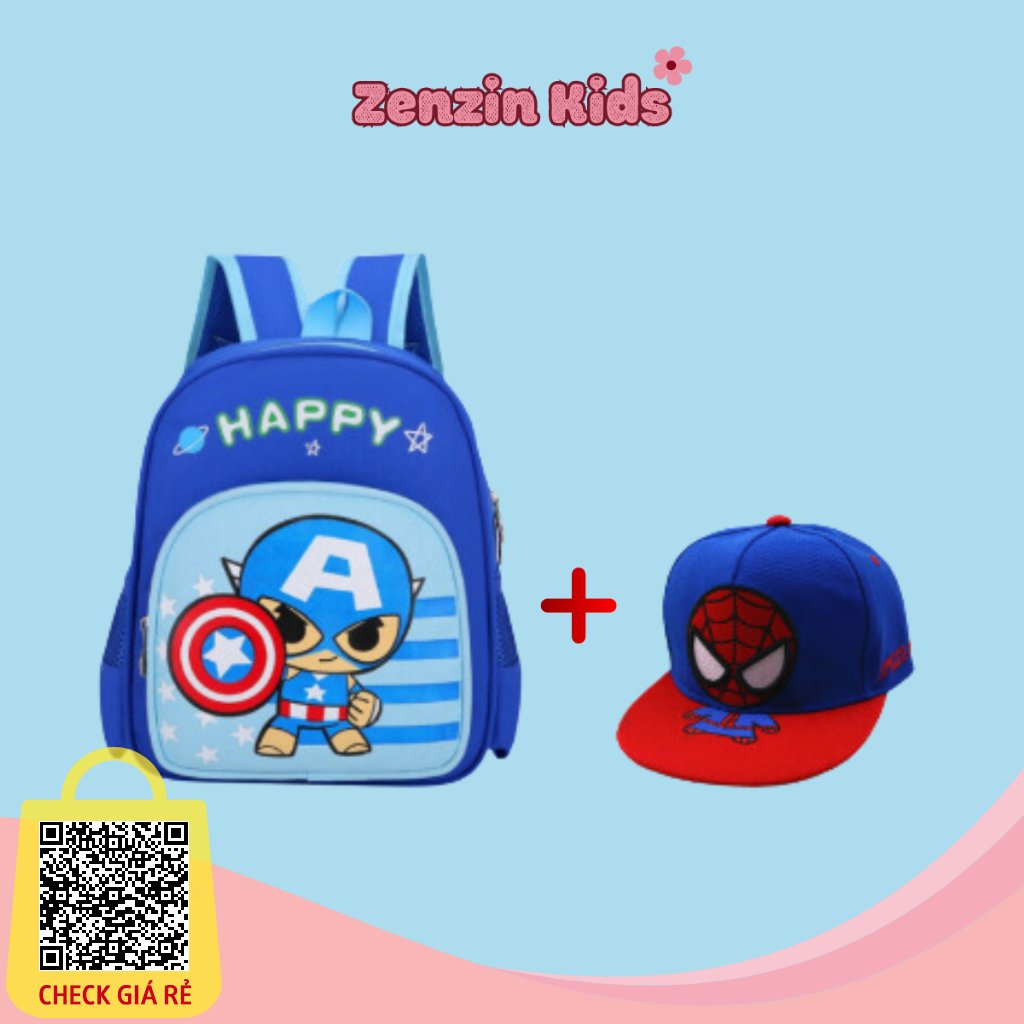 combo balo kem mu cho be di hoc mam non hinh sieu nhan nhen spiderman cap mau giao chat vai chong tham nuoc