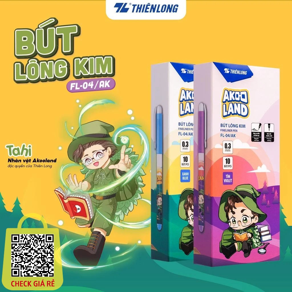 COMBO Bút lông kim Thiên Long FL-04/AK Nét viết 0.3mm mảnh nhỏ Akooland Fiha