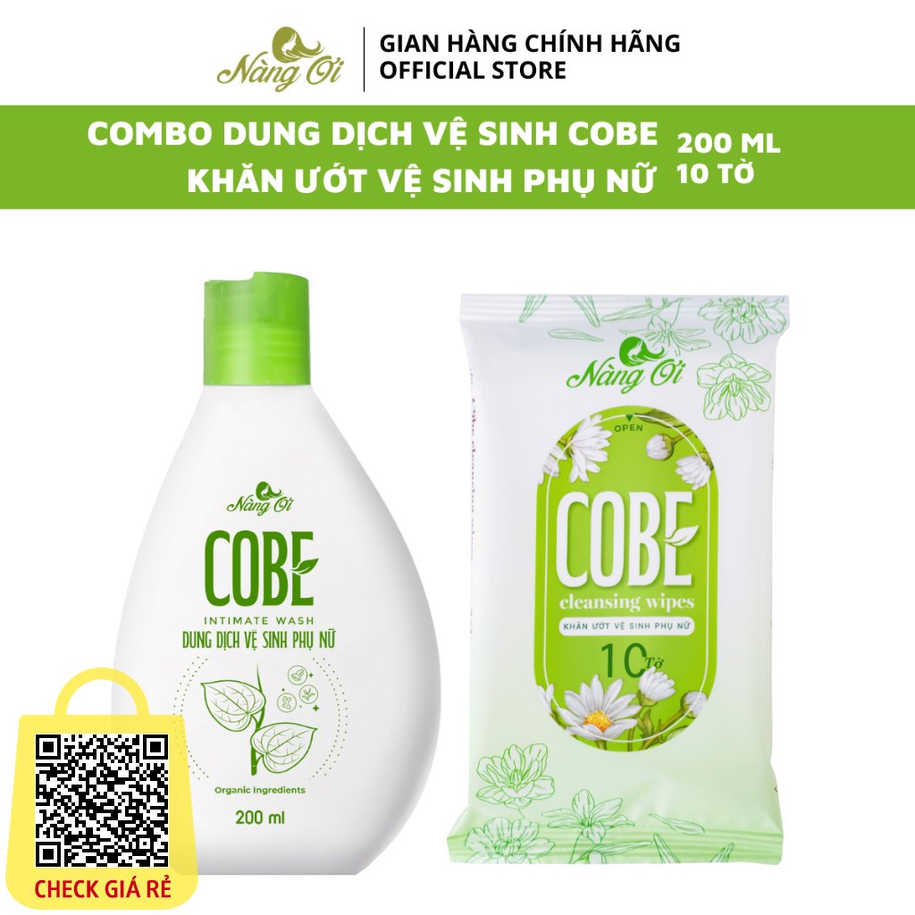 Combo Dung Dich Ve Sinh Phu Nu Nang OI 200ml & Goi 10 To Khan Uot Ve Sinh